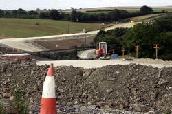 A38 - Five lanes - looking west down the A390