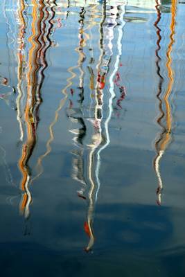 Classic boat reflections in Sutton harbour,Plymouth