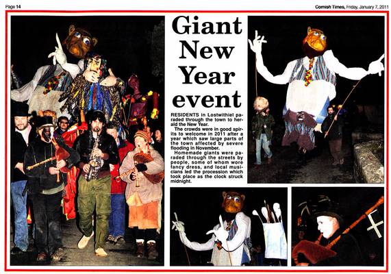 Cornish Times - New Year's Eve Giants parade in Lostwithiel