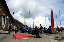 Preparing the sail boats on the seafront, East Looe